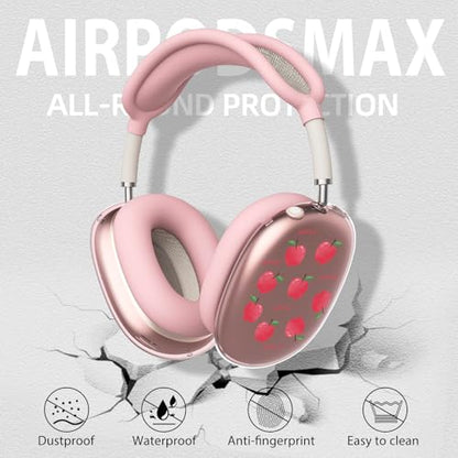 Pink Cute Apple Print Clear Case for Airpods Max Headphones Lovely Design Soft TPU Ear Cups Cover Anti-Scratch Silicone Ear Pad Protective Case 53 Headband Cover for Apple Airpods Max - color: Pink apple 04