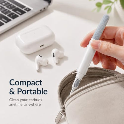 White Multi-Functional Earbud Cleaning Pen Kit, Wireless Earphone Cleaner Tool with Storage Case, Fluff Brush & Metal Pick for Bluetooth Earbuds Charging Case, Phone Port Camera Lens Cleaning Tool - color: White