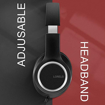 LORELEI X8 Over-Ear Wired Headphones with Microphone with 1.45m-Tangle-Free Nylon Line&3.5mm Plug,Lightweight Foldable & Portable Headphones for Smartphone,Tablet,Computer,Mp3/4(Black-red) - color: Black-red