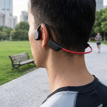 Bone Conduction Headphones Bluetooth, Water Proof Headphone with 32GB MP3 Player, IPX8, Bluetooth 5.4, Open Ear Sports Earphone for Swimming Running Cycling (Black Red) - color: Red