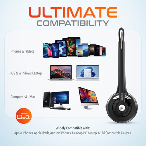 Delton 10X Bluetooth Computer Headset, On-Ear Single Ear Wireless Headset | With Noise Canceling Mic, USB Dongle for Computer/Laptop, Perfect for Home, Office, Call Center, Truck Driver - Black