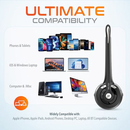 Delton 10X Bluetooth Computer Headset, On-Ear Single Ear Wireless Headset | With Noise Canceling Mic, USB Dongle for Computer/Laptop, Perfect for Home, Office, Call Center, Truck Driver - Black