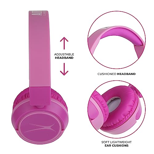 Altec Lansing Kid Safe 2-in-1 Wireless Bluetooth Headphones - Crystal Clear Sound, Safe Volume Limiting, Foldable Design - Enjoy Audio and Protect Your Child's Hearing (Princess Pink) - color: Princess Pink