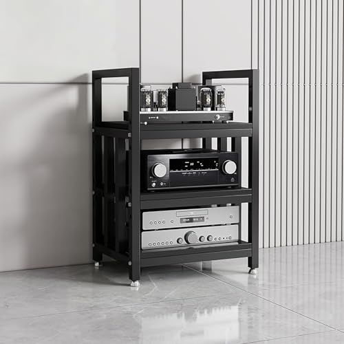 Adjustable Open Frame Hi-Fi Audio Stand, Wood Top Metal Audio Rack with Anti-Vibration Foot, AV Equipment Shelving for Living Room Home Cinema Studio(Black-A) - color: Black-a