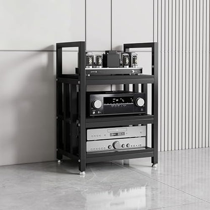Adjustable Open Frame Hi-Fi Audio Stand, Wood Top Metal Audio Rack with Anti-Vibration Foot, AV Equipment Shelving for Living Room Home Cinema Studio(Black-A) - color: Black-a