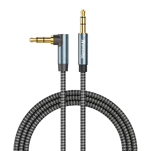 AUX 코드 1.8m(6피트), 3.5mm 스테레오 오디오 케이블 90도 직각 나일론 브레이드 수 - 수 자동차, 헤드폰, 스피커, PS4/PS5, PC, 태블릿용 - 하이파이 사운드 휴대용 TRS 보조 케이블 - size: 6ft/1.8m