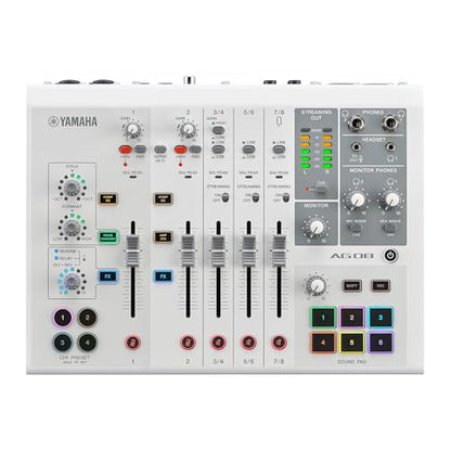Yamaha AG08 White 8-Channel USB-C Audio Interface and Live Streaming Mixer | with DSP Effects, Cubase AI & WaveLab Cast - color: White, style: AG08