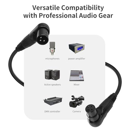 Right Angle XLR Male to Female Cable 1FT, 2Pack, Black, 90 Degree Male to Female Microphone Cable Cord, 3Pin XLR Adapter for Sound Devices Mixer Recorder - size: 1FT, style: R/A Male to FM