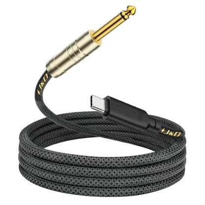 J&D USB C to 6.35 mm 1/4 inch TS Guitar Audio Cable, Audio Recording, Bass, Electronic Piano Microphone Cord Compatible with iPhone 16/17 Series, Galaxy S24/S25, 10 Feet - size: 10 Feet