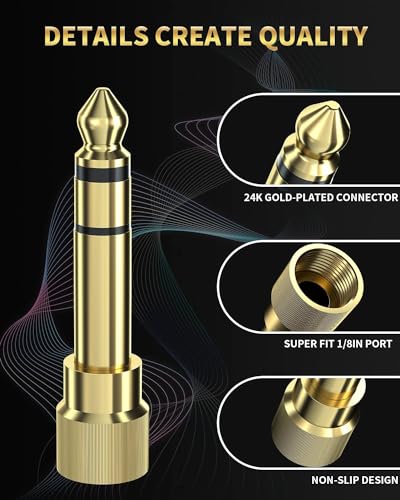 bestune 8Pcs 6.35mm 1/4 Male to 3.5mm 1/8 Female Stereo Headphone Adapter Audio Jack Plug Gold Plated for Speaker Headphone Guitar Digital Piano Amp - size: 8 PACK-Upgrade