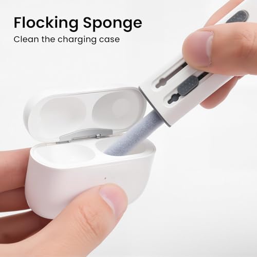 Cleaner Kit for Airpods, Earbud Cleaning Kit for Airpods Pro 1 2 3, Multi-Function Cleaning Pen with Soft Brush Flocking Sponge for Bluetooth Earphones Case Cleaning Tools, White