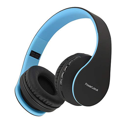 PowerLocus Wireless Bluetooth Over-Ear Stereo Foldable Headphones, Wired Headsets with Built-in Microphone for iPhone, Samsung, LG, iPad (Black/Blue) - color: Black/Blue