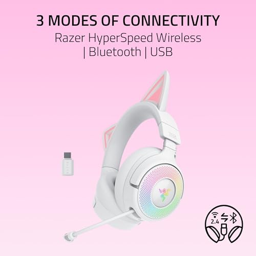 Razer Kraken Kitty V3 Pro Wireless RGB Gaming Headset, White - color: Mercury White