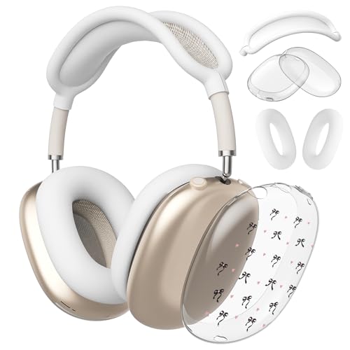 Cute Girl Heart Bow Clear Case for Airpods Max Headphones Pretty Aesthetic Soft TPU Ear Cups Cover Anti-Scratch Silicone Ear Pad Protective Case White Headband Cover for Apple Airpods Max - color: Black bow 20