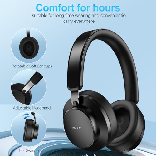 Over Ear Headphones Wireless Bluetooth, Noise Cancelling Headphones Bluetooth with Microphone, Cancelling Wireless Headphone Over Ear, 65h Playtime, Clear Calls, Comfort Fit For Travel (Black) - color: Black