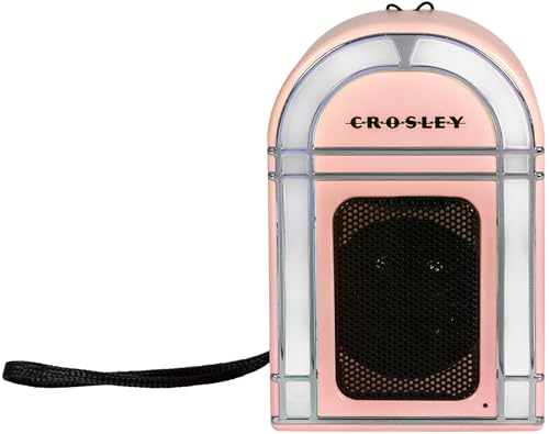 Crosley CR3046A-PI Mini Jukebox Portable Bluetooth Speaker, Pink | Bluetooth In, 5 Color-Changing Light Modes, LED Lights Sync with Music, Rechargeable Lithium-Ion Battery - color: Pink
