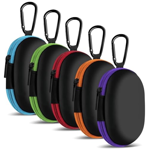 5 Pack Earbud Case Storage Bag with Carabiner for Headphones, Oval - color: A3-Oval-green+blue+red+orange+purple