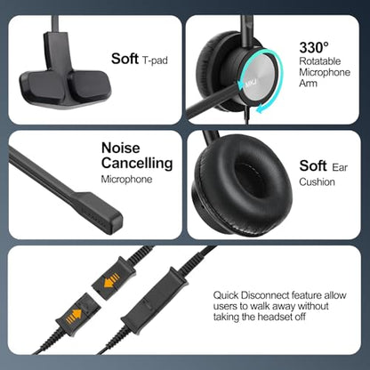 MKJ RJ9 Telephone Headset with Microphone Noise Cancelling for Cisco Phones | Wired Headphone for Call Center, Compatible with Office Phone Cisco 7841 7861 7942G 7961G 7962G 7971G 7975G 8841 9951 9971