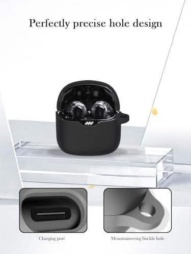 Case for JBL Tune Flex - True Wireless Noise Cancelling Earbuds,Soft Protective,BOVUGAC Silicone Case Cover with Keychain & Cleaning Kit & Lanyard for JBL Tune Flex Earbuds-Black - color: Black