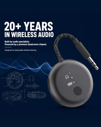 Avantree SoundJet R1 - Airplane Bluetooth Adapter for AirPods, 25H | Qualcomm aptX Adaptive & HD, dual-headphone pairing, 25-hour battery, USB-C charging, and single/dual airline plugs - color: 6. Metallic Black