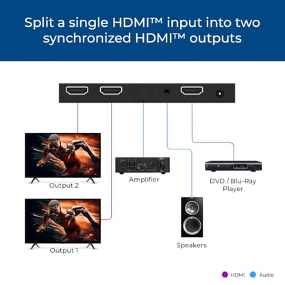 OREI 1x2 HDMI™ Splitter 4K@60Hz Audio Extract, CEC, Downscaler, HDCP 2.3 | OREI 1x2 HDMI Splitter 4K@60Hz Audio Extract With CEC, Downscaler, HDCP 2.3 - style: 1 x 2 HDMI Splitter