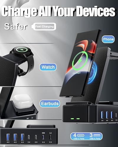 Wireless Charger for Samsung,zutspzss 300W 10 in 1 Wireless | Charging Station,65W USB C Charging Stand for Samsung S25 Ultra/S24/S23,Galaxy Watch Ultra,Galaxy Buds(Not for Apple Watch) - color: black