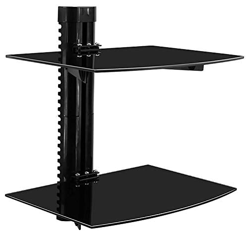 Mount-It! 2-Tier Floating TV Shelf, Tempered Glass, Wall Mount, Black - style: 2-shelf