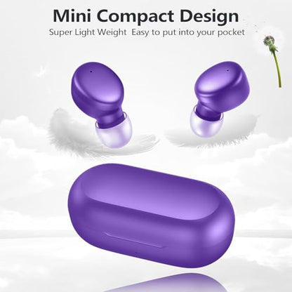 MOZOTER Mini Wireless Earbuds Bluetooth 5.3 in Ear Headphones Headsets | Light Weight,60Hrs Playtime Ear Buds with Charging Case,Smart Touch Control,Premium Sound with Deep Bass for Sport-Purple - color: Pure Purple