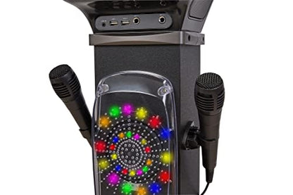 STARION KS877-B CD+G Pedestal Karaoke System l Built in Stereo Speakers & Tablet Holder l 2 USB l Multi-Color Light Effects l 2 Karaoke Microphones, Black - color: KS877-B (Black)