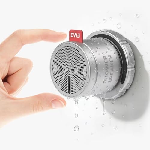 EWA Shower Speaker ,Magnetic Volume Knob Bluetooth Speaker with Phone Stand,Metal Portable Wireless Mini Speakers Waterproof ,for Bathroom Gym Home Kitchen,Birthday Gifts for Adults Teens - color: Silver