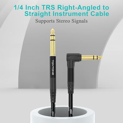 1/4 Inch TRS Cable Right Angle to Straight 2-Pack 10FT, 6.35mm Balanced 1/4 Audio Cable for Electric Guitar Bass Keyboard Mixer Amplifier Speaker - size: 10 FT