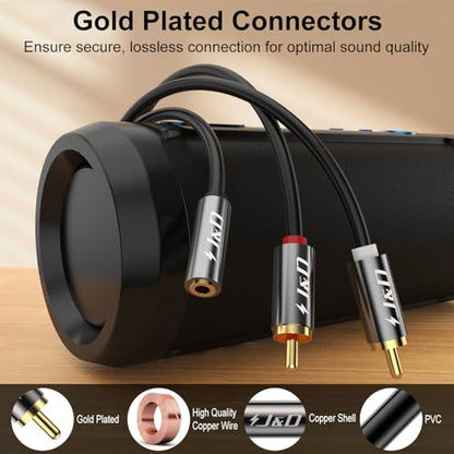 J&D 3.5mm to RCA Adapter Cable, Gold Plated 3.5mm Female to 2 RCA Male Stereo Audio Y Cable for Record Player, Speakers, Home Theater, Smartphone, MP3, 25 Feet - size: 25 Feet