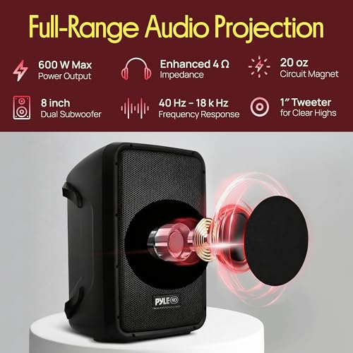 Pyle PA Speaker DJ Mixer Bundle - 300 W Portable Wireless Bluetooth Sound System w/ USB SD XLR 1/4" RCA Inputs - Dual Speaker, Mixer, Microphone, Stand, Cable - Home/Outdoor Party - PPHP28AMX,Black