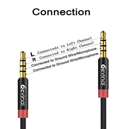 3.5mm TRRS Cable, 1/8" inch 4 Pole Auxiliary Cord, Aux Mini-Jack Stereo Nylon Braided Male to Male Cable 3.3 FT/ 1M (2 Pack) - size: 3 Ft