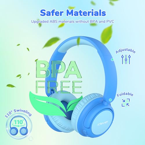 iClever BTH22 Kids Bluetooth Headphones for Toddler Travel, 60H Play Time | SafeSound Tech3.0, Stereo Sound, USB C Fast Charging, AUX Cable, Kids Wireless Headphones for Girls/Boys/Tablet/PC/School - color: A-Blue