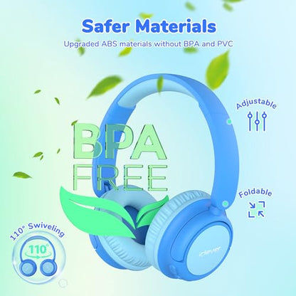 iClever BTH22 Kids Bluetooth Headphones for Toddler Travel, 60H Play Time | SafeSound Tech3.0, Stereo Sound, USB C Fast Charging, AUX Cable, Kids Wireless Headphones for Girls/Boys/Tablet/PC/School - color: A-Blue
