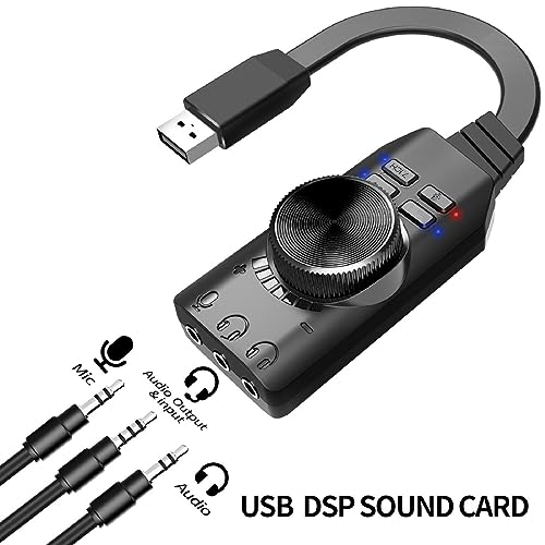 DAGIJIRD USB 2.0 External Sound Card Adapter with Dual TRS Headphone and Microphone Jack for PC Laptop Gaming Device