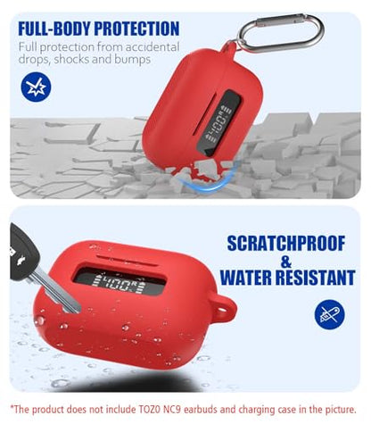 for TOZ0 NC9(2024) Case Cover, Silicone Protective Battery Display Visible Design Cover ONLY for TOZO NC9 Hybrid Active Noise Cancelling Wireless Earbuds 2024 Version with Carabiner-Red - color: Red