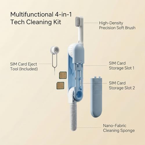 3-in-1 Electronic Earbuds Cleaning Kit c/w SIM Ejection Pin & Storage Slot | Phone Cleaner Tool with High-Density Brush by JM.JEEMI, Portable 2.8in Case for AirPod Phone Tablet Charging Port - Blue - size: 3-in-1