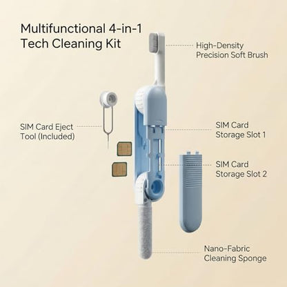 3-in-1 Electronic Earbuds Cleaning Kit c/w SIM Ejection Pin & Storage Slot | Phone Cleaner Tool with High-Density Brush by JM.JEEMI, Portable 2.8in Case for AirPod Phone Tablet Charging Port - Blue - size: 3-in-1