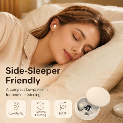 Sleep Earbuds Bluetooth 5.4, Mini Invisible Noise Blocking Sleeping Headphones, Hidden Earbuds with LED Display for Small Ears, for Side Sleepers Meditation Travel Gym Workout (Khaki) - color: Skin tone