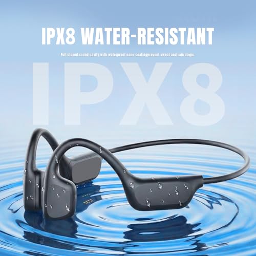 Bone Conduction Headphones for Swimming, Bluetooth 6 Open-Ear Sports Earbuds, Built-in MP3 Player with 32GB Memory, IPX8 Waterproof Swimming Headset，Sporty Black