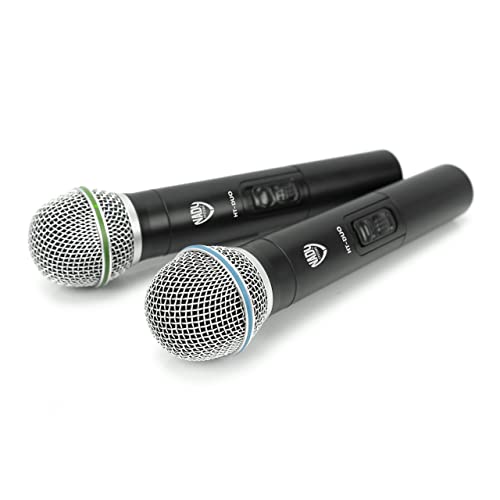Nady DKW-Duo-HT Channel (B/D) VHF Dual Wireless Handheld Microphone System – Includes 2 Microphones, AC Adapter and Audio Cable