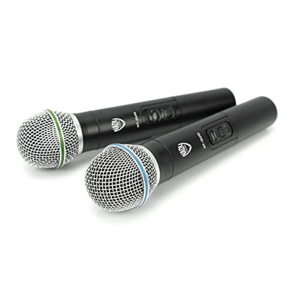Nady DKW-Duo-HT Channel (B/D) VHF Dual Wireless Handheld Microphone System – Includes 2 Microphones, AC Adapter and Audio Cable