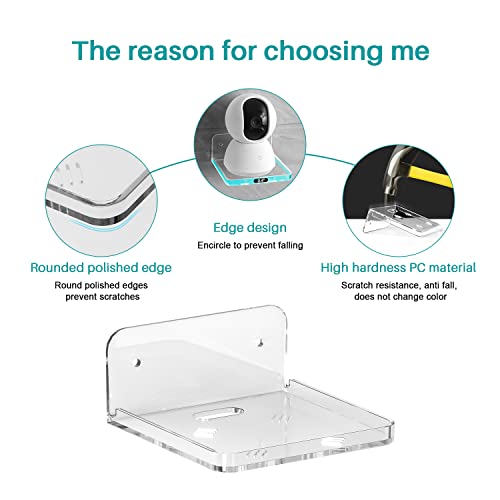 Wall Mount Floating Shelves for 2 Pcs Security Baby Camera Shelf Mini Speaker Other Small Items in Bedroom Bathroom Kitchen Living Room Clear Mini Shelf Flexible Use for Wall Space(S+L) - size: Small+Large Clear