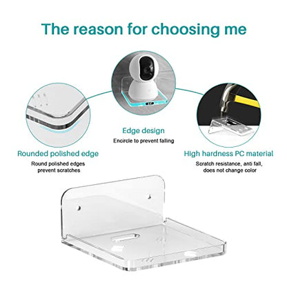 Wall Mount Floating Shelves for 2 Pcs Security Baby Camera Shelf Mini Speaker Other Small Items in Bedroom Bathroom Kitchen Living Room Clear Mini Shelf Flexible Use for Wall Space(S+L) - size: Small+Large Clear