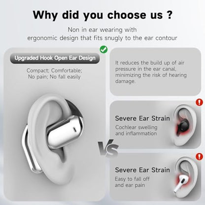 Open Ear Earbuds Bluetooth Headphones 60Hrs Playtime Wireless Ear Buds with Earhooks IPX7 Waterproof Touch Control Earphones Sport Headsets Bluetooth 5.4 Headsets for Workout Running Black