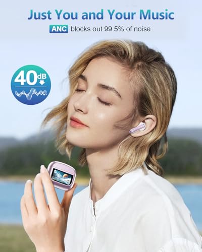 ZIUTY Wireless Earbuds Bluetooth Headphones, ANC/ENC Noise Cancelling, Ear Buds with Multifuntional Touch Screen, 40H Stereo Sound for Sports, IPX7 Clear Calls, 5 EQ for iOS Android (Pink) - color: Pink