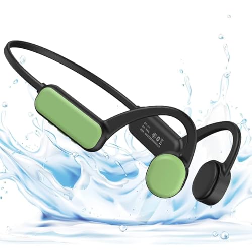IHAO Swimming Headphones True Bone Conduction Open Ear Headset MP3 Player Built-in 16G Memory IP68 Underwater Waterproof Stereo Bluetooth Earphone for Driving Bicycling Running Skiing-Green - color: Green IHX18
