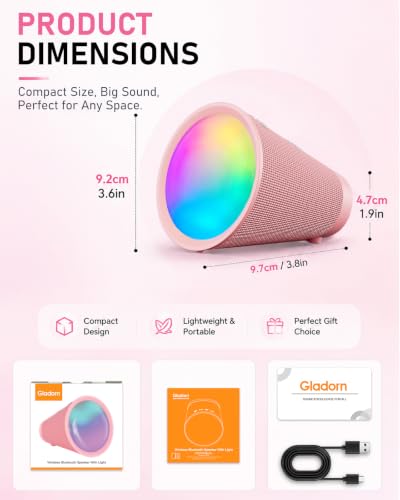 Bluetooth Speaker Wireless, Bluetooth 5.3 Shower Speaker with 9 RGB Lights & 20H Playtime, IPX6 Waterproof Speaker with TWS Pairing, Portable Speaker for Home, Beach, Travel & Birthday Gifts - color: Pink